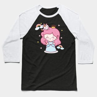 Fairy Princess girl cartoon and unicorn Baseball T-Shirt